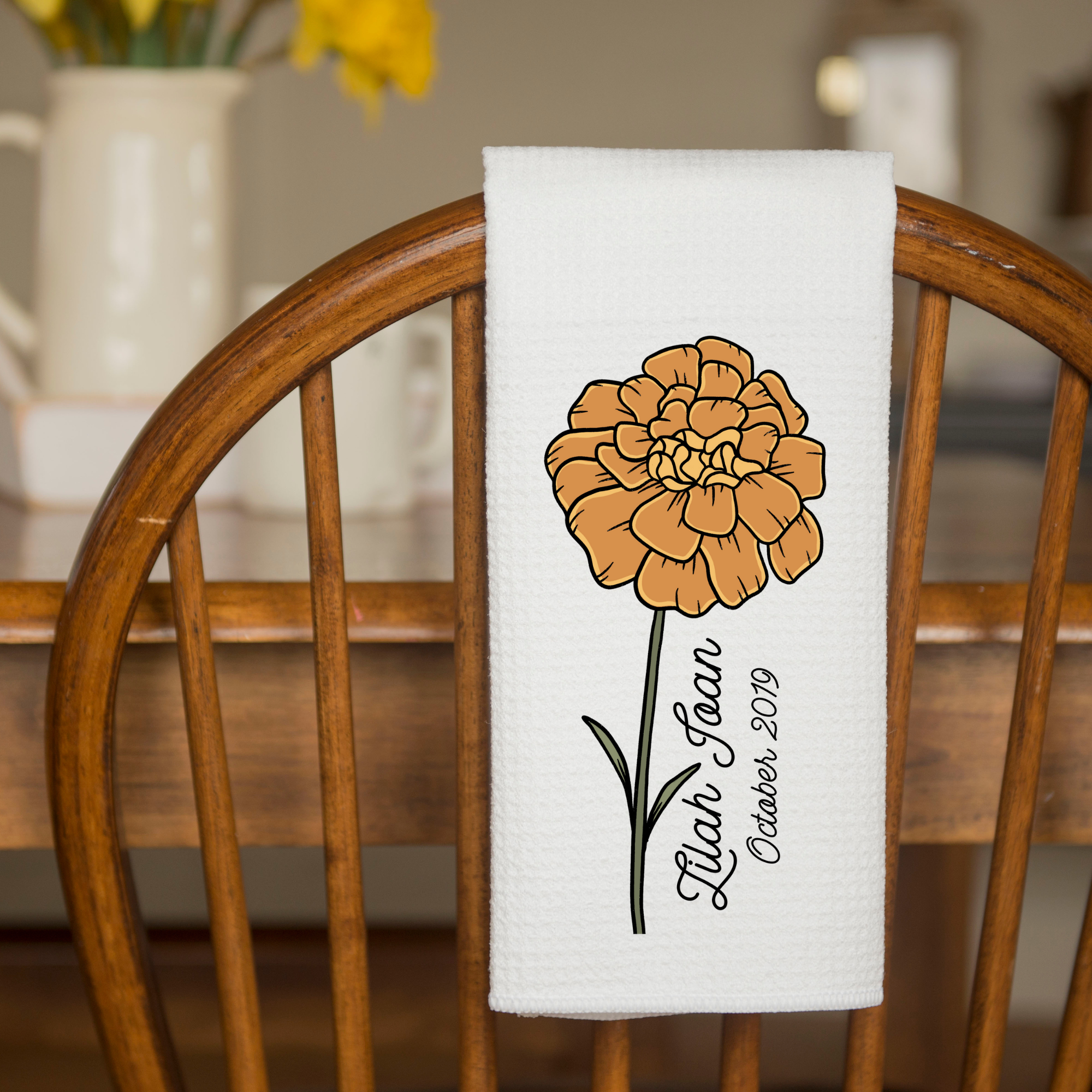 Personalized Waffle Weave Kitchen Towels - Precious Moments Floral