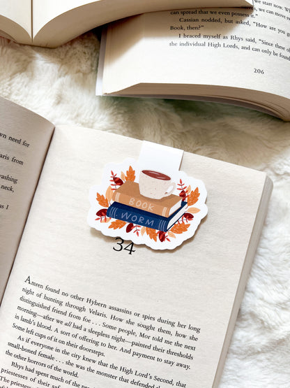 Book Worm Fall Book stack Magnetic Bookmark