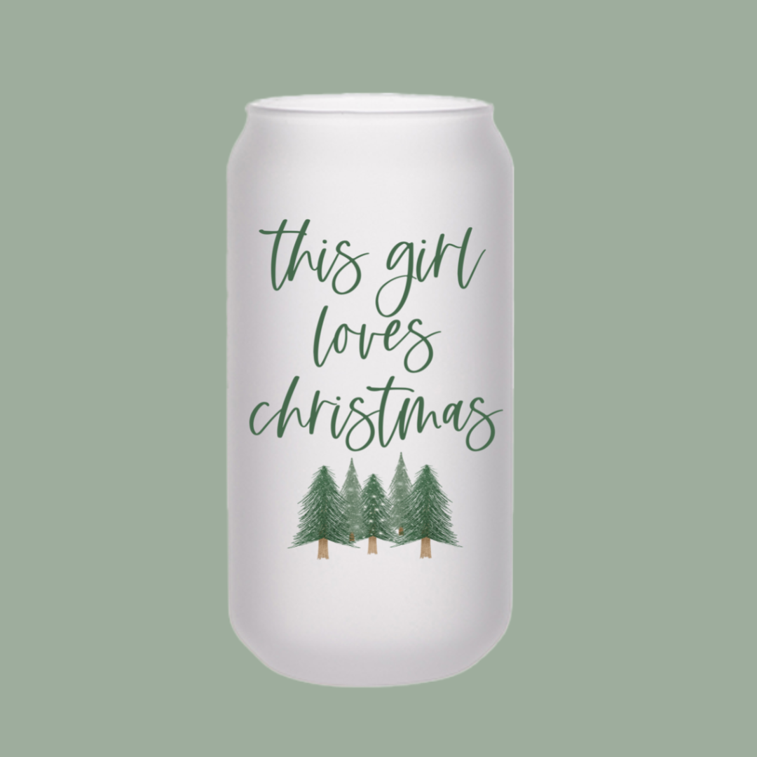 This girl loves christmas Beer Can Glass