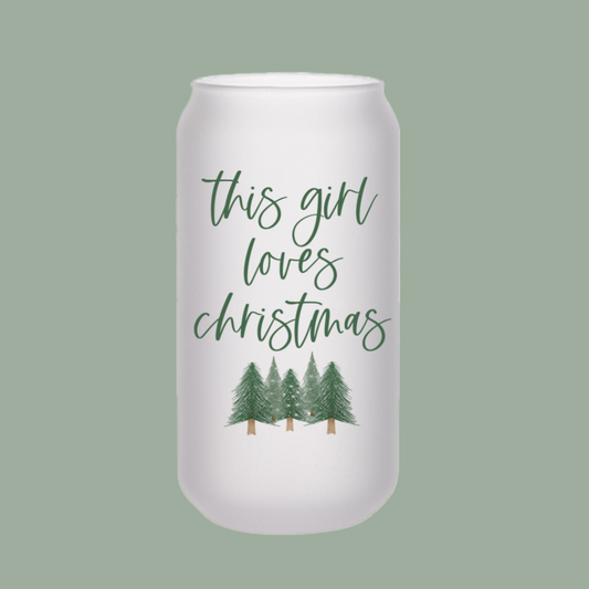 This girl loves christmas Beer Can Glass