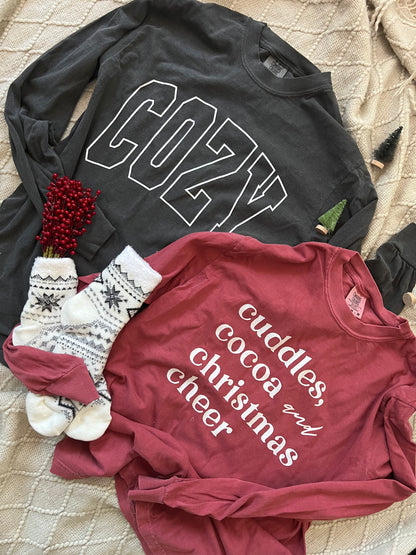 Cuddles, Cocoa and Christmas Cheer Long Sleeve // Crimson