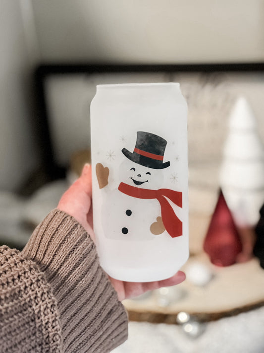 Frosty Snowman Beer Can Glass