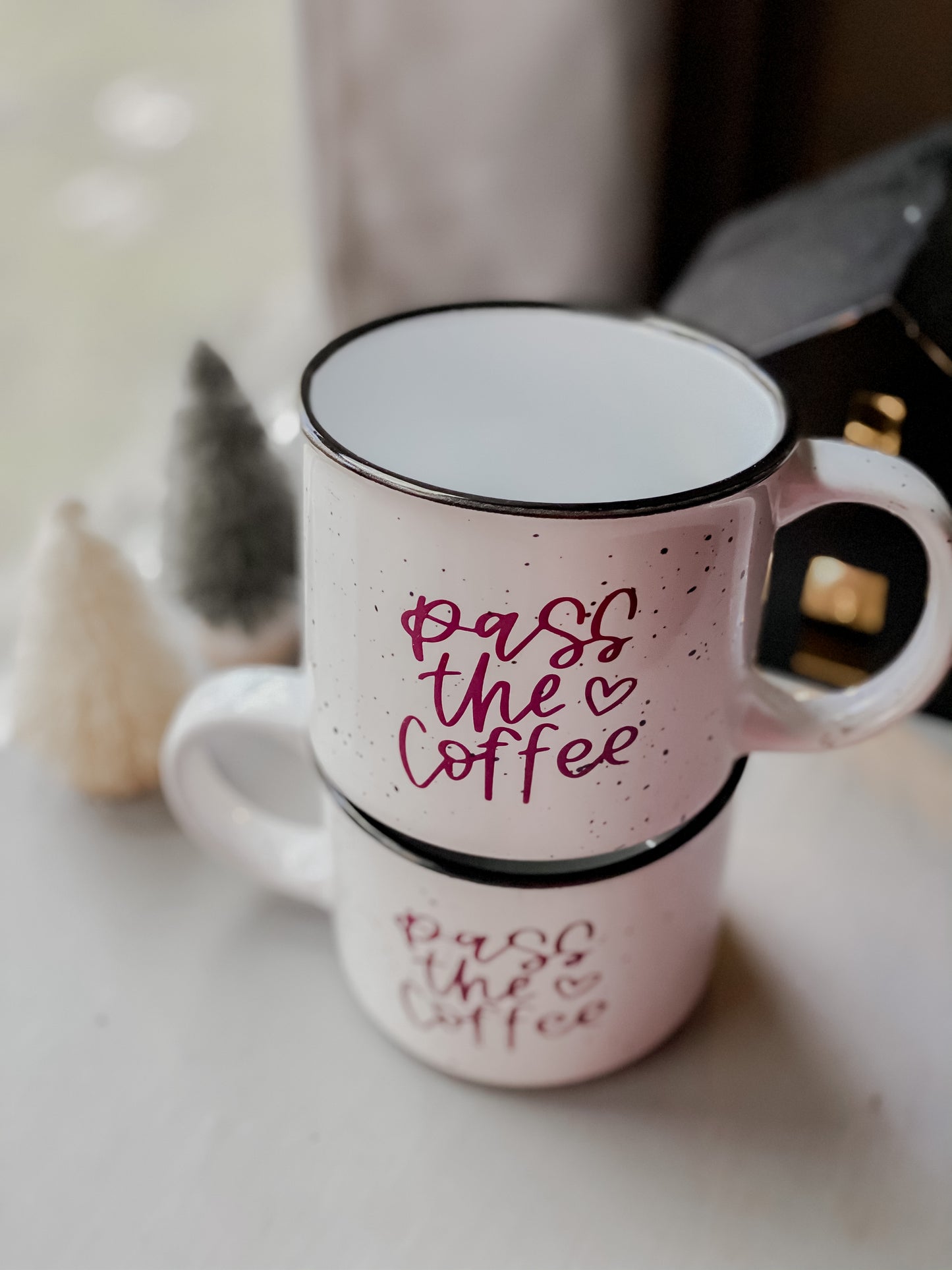 Pass The Coffee White Ceramic Camper Mug