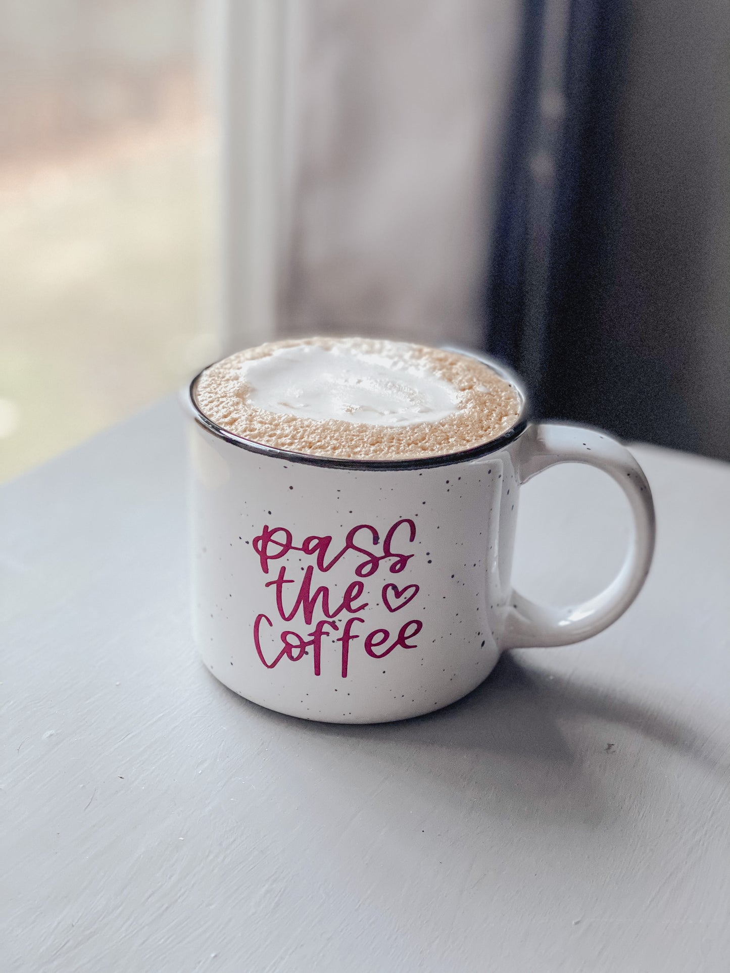 Pass The Coffee White Ceramic Camper Mug