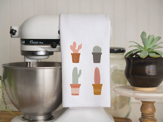 Boho Cactus Waffle Weave Kitchen Towel