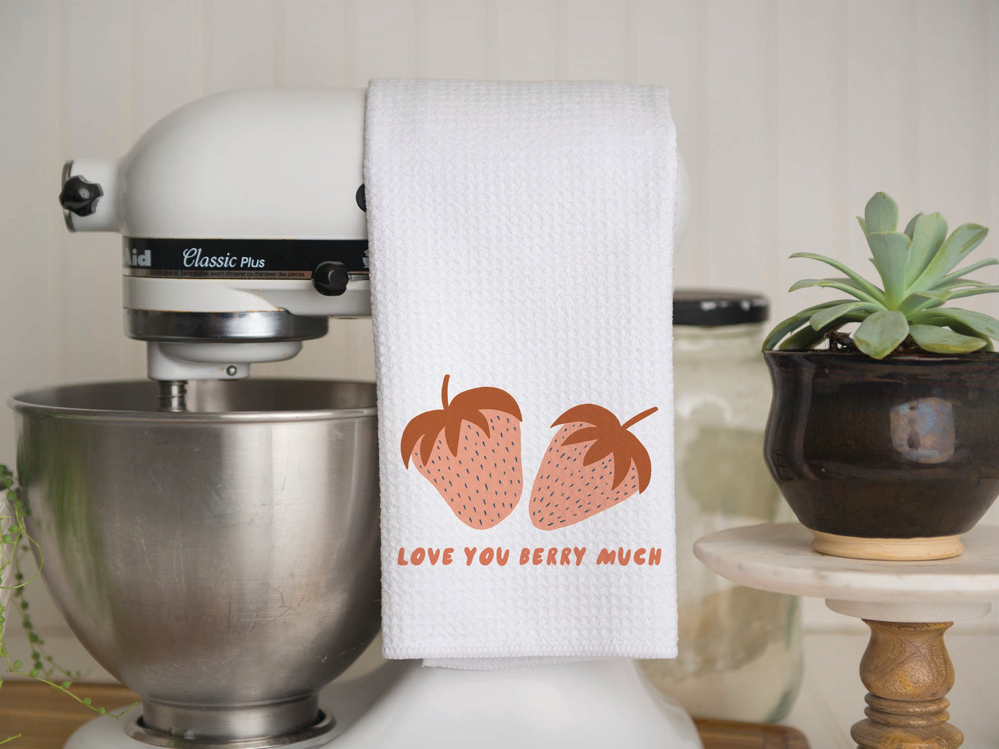 Love You Berry Much Waffle Weave Kitchen Towel